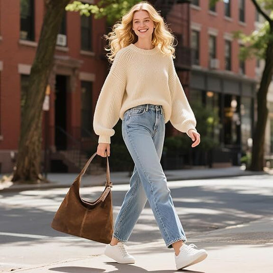 Translation missing: en.Leather Hobo Bags for Women Brown Purses Suede Purse Slouchy Tote Bag Suede Tote Bag Fall Winter Purses Handbag