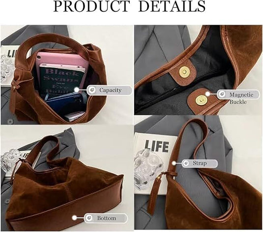 Translation missing: en.Leather Hobo Bags for Women Brown Purses Suede Purse Slouchy Tote Bag Suede Tote Bag Fall Winter Purses Handbag