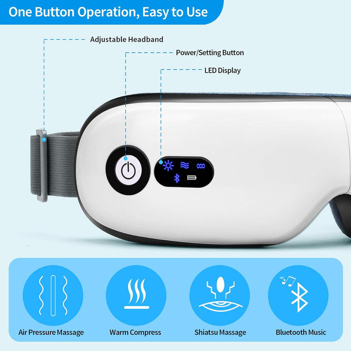 Translation missing: en.Eye Massager with Heat, Vibration and Warm Compress, Smart Sleeping Eyes Mask with Bluetooth Can Connect with Phone for Music