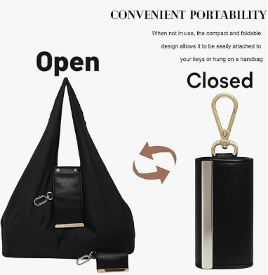 Translation missing: en.Keychain Tote Bag Compact &amp; Expandable for On the Go, Foldable Tote Bag with Key Ring for Daily Errands - Khaki