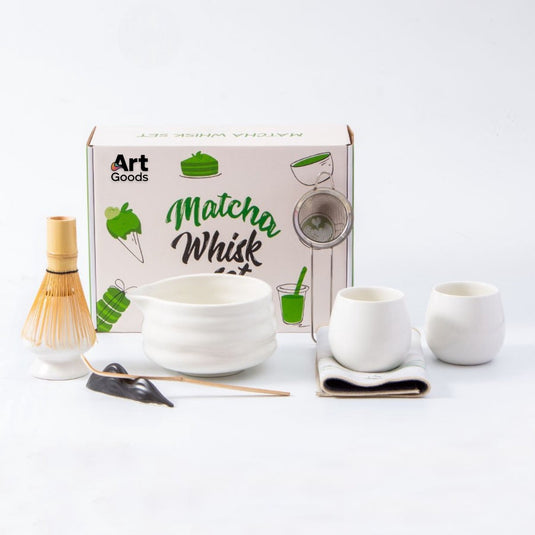 Translation missing: en.Art Goods Matcha Set 9-Piece – Complete Japanese Tea Set – White Matcha Bowl with Spout, Whisk, Cups &amp; Accessories – Gift for Women