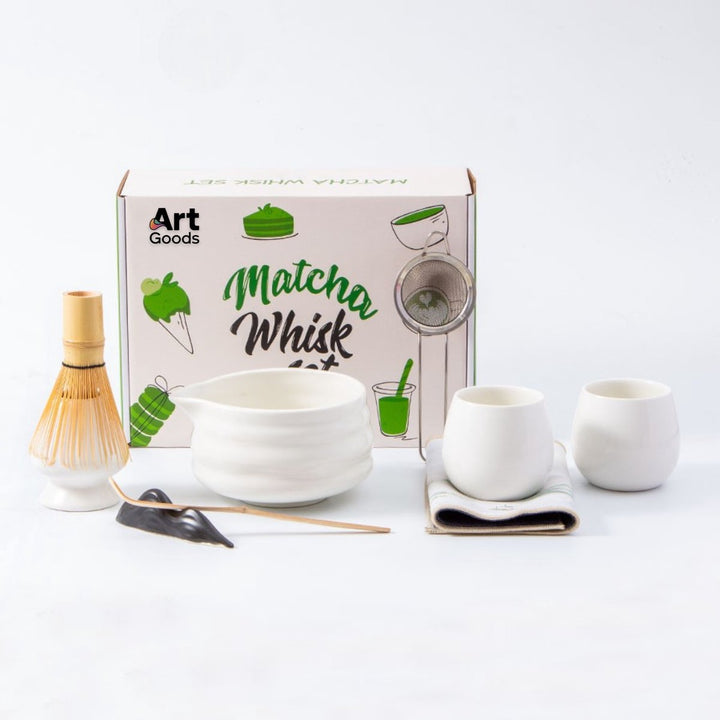 Translation missing: en.Art Goods Matcha Set 9-Piece – Complete Japanese Tea Set – White Matcha Bowl with Spout, Whisk, Cups &amp; Accessories – Gift for Women