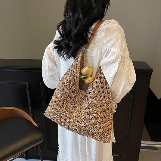 Translation missing: en.Tote Bags - Summer Beach Bags - Women's Shoulder Bags - Crochet Bags - Vintage Straw Tassen - Women's Straw Shoulder Bags - Boho Crochet Tote Bags - Perfect for travel, shopping and vacations
