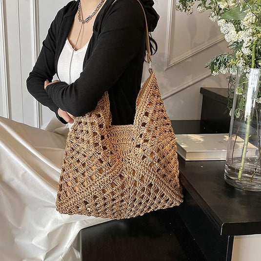 Translation missing: en.Tote Bags - Summer Beach Bags - Women's Shoulder Bags - Crochet Bags - Vintage Straw Tassen - Women's Straw Shoulder Bags - Boho Crochet Tote Bags - Perfect for travel, shopping and vacations