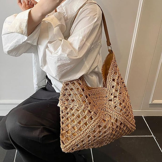 Translation missing: en.Tote Bags - Summer Beach Bags - Women's Shoulder Bags - Crochet Bags - Vintage Straw Tassen - Women's Straw Shoulder Bags - Boho Crochet Tote Bags - Perfect for travel, shopping and vacations