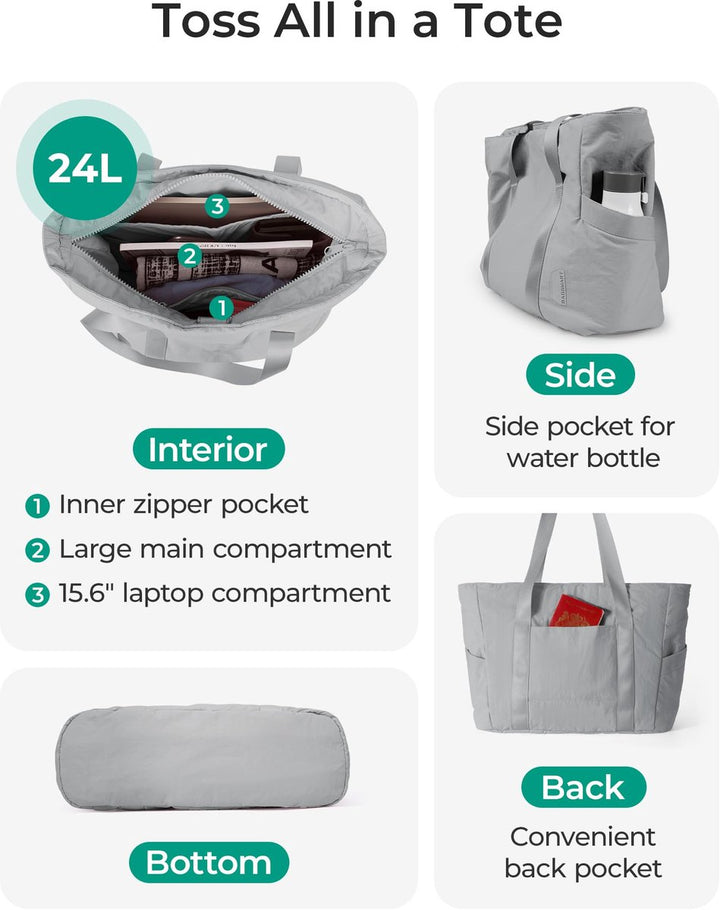 Translation missing: en.Women's Handbags - Women's Shoulder Bags - Women's Zippered Tote Bags - Large Shoulder Bags - Crossbody Bags - Women's Bags - Beach Bags - Yoga/Fitness/Travel Bags - Grijs