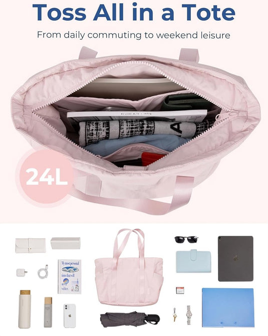 Translation missing: en.Women's Handbags - Zippered Tote Bag - Large Shoulder Bag - School Bag - Crossbody Bag - Laptop Bag - Handbag - Tote Bag - Weekend Bag - Shopping Bag - Beach Bag - Yoga/Fitness/Travel Bag - Pink