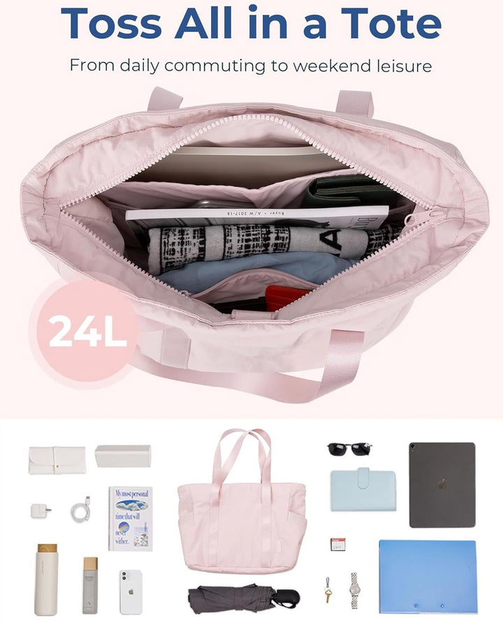 Translation missing: en.Women's Handbags - Zippered Tote Bag - Large Shoulder Bag - School Bag - Crossbody Bag - Laptop Bag - Handbag - Tote Bag - Weekend Bag - Shopping Bag - Beach Bag - Yoga/Fitness/Travel Bag - Pink