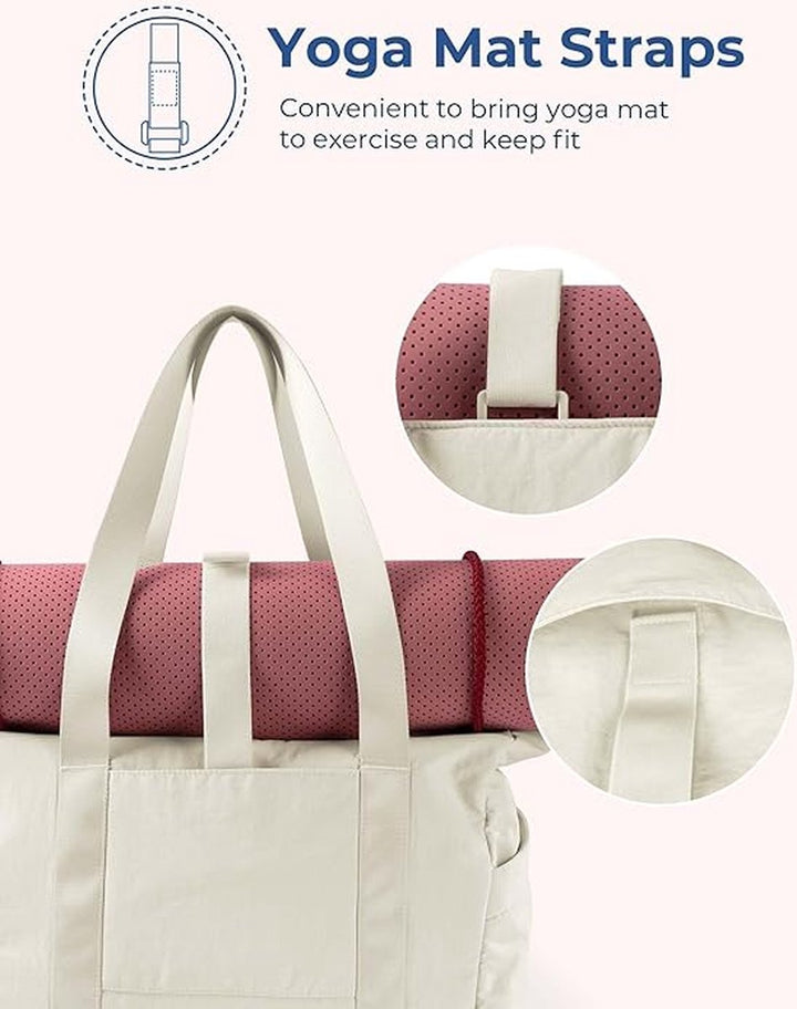 Translation missing: en.Women's Handbags - Zip-Up Tote Bag - Large Shoulder Bag - School Bag - Crossbody Bag - Laptop Bag - Handbag - Tote Bag - Weekend Bag - Shopping Bag - Beach Bag - Yoga/Fitness/Travel Bag - Beige