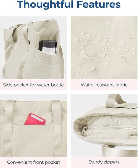 Translation missing: en.Women's Handbags - Zip-Up Tote Bag - Large Shoulder Bag - School Bag - Crossbody Bag - Laptop Bag - Handbag - Tote Bag - Weekend Bag - Shopping Bag - Beach Bag - Yoga/Fitness/Travel Bag - Beige