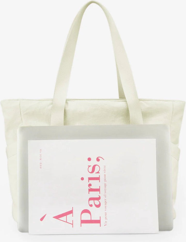 Translation missing: en.Women's Handbags - Zip-Up Tote Bag - Large Shoulder Bag - School Bag - Crossbody Bag - Laptop Bag - Handbag - Tote Bag - Weekend Bag - Shopping Bag - Beach Bag - Yoga/Fitness/Travel Bag - Beige