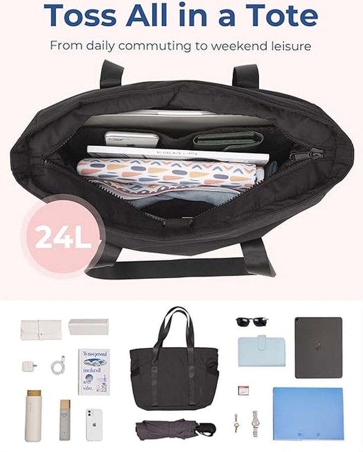 Translation missing: en.Women's Handbags - Zippered Tote Bag - Large Shoulder Bag - School Bag - Crossbody Bag - Laptop Bag - Handbag - Tote Bag - Weekend Bag - Shopping Bag - Beach Bag - Yoga/Fitness/Travel Bag - Black