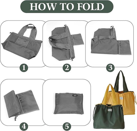 Translation missing: en.tote bag, shopping bag, foldable shopping bag, set of 2 shopping bags, washable drawstring shopping bag, foldable shopping bag, large tote bag, reusable nylon, foldable shopping bag, camping bag
