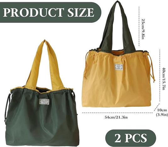 Translation missing: en.tote bag, shopping bag, foldable shopping bag, set of 2 shopping bags, washable drawstring shopping bag, foldable shopping bag, large tote bag, reusable nylon, foldable shopping bag, camping bag