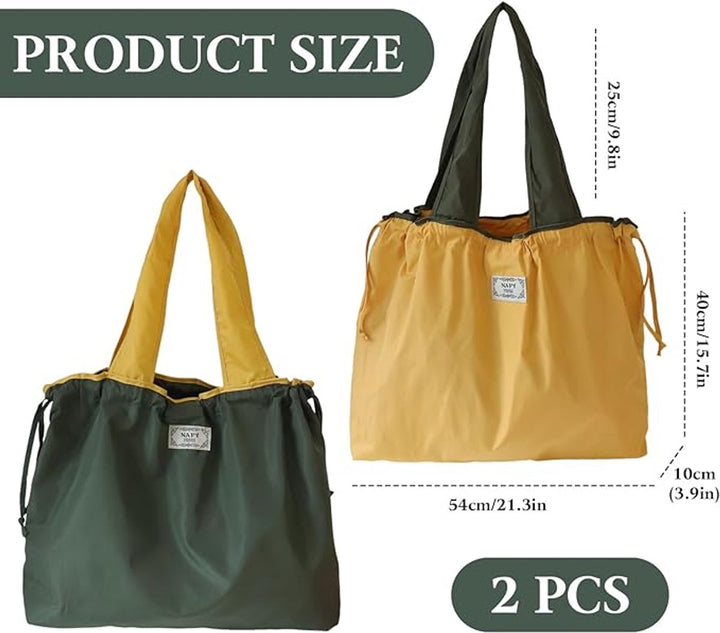 Translation missing: en.tote bag, shopping bag, foldable shopping bag, set of 2 shopping bags, washable drawstring shopping bag, foldable shopping bag, large tote bag, reusable nylon, foldable shopping bag, camping bag