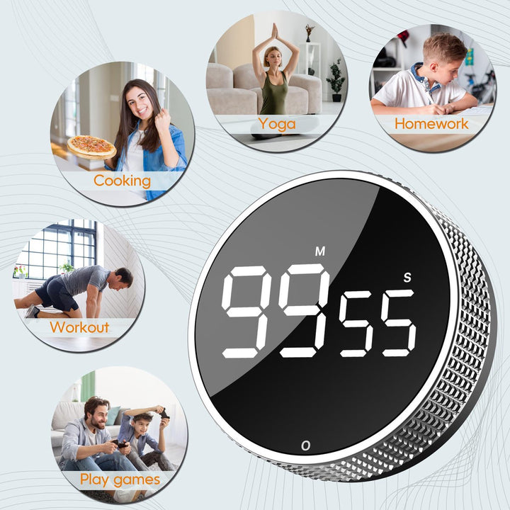 Translation missing: en.Digital Timer - Digital Kitchen Timer - Smart Timer - LED Display - Magnetic - 360 Degree Rotation - BBQ Alarm Clock - Black
