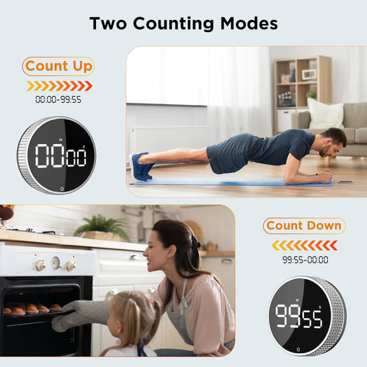 Translation missing: en.Digital Timer - Digital Kitchen Timer - Smart Timer - LED Display - Magnetic - 360 Degree Rotation - BBQ Alarm Clock - Black