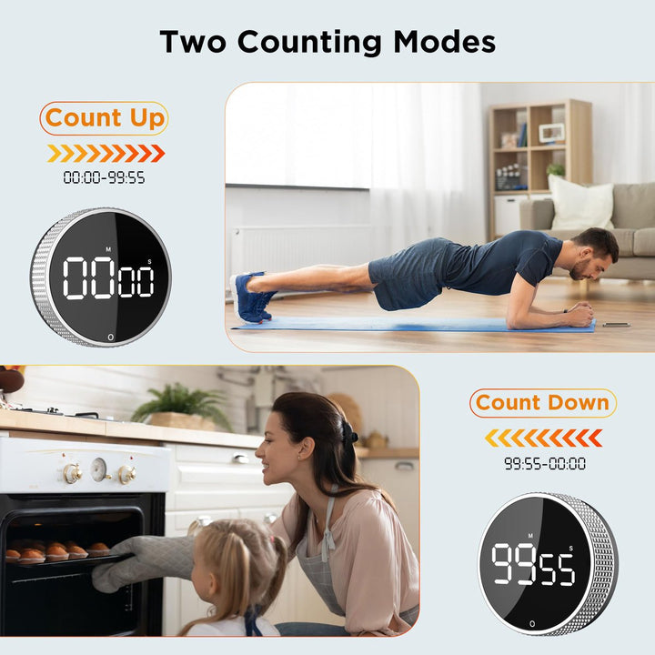 Translation missing: en.Digital Timer - Digital Kitchen Timer - Smart Timer - LED Display - Magnetic - 360 Degree Rotation - BBQ Alarm Clock - Black