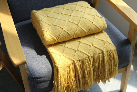 Translation missing: en.Blanket - Cuddly blanket - Soft blanket - Soft knitted wool blanket - Fringed blanket - Cute blanket - Sofa throw - Sleeping blanket - Khaki - 130 x 180 cm