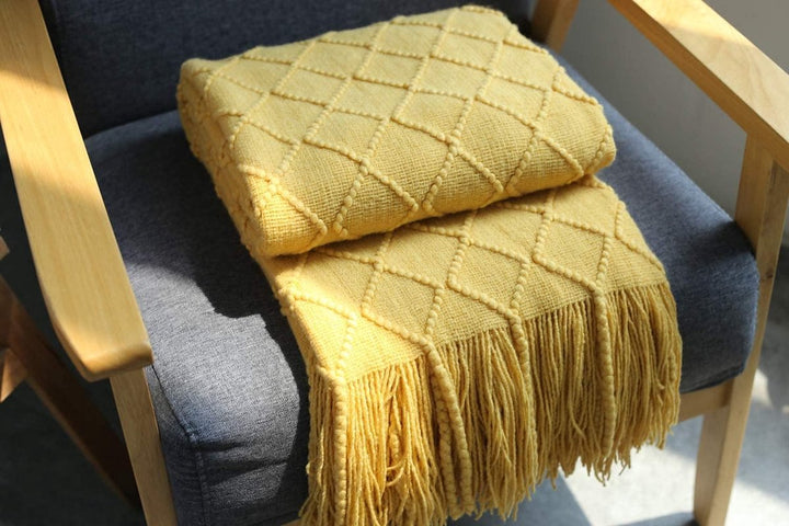 Translation missing: en.Blanket - Cuddly blanket - Soft blanket - Soft knitted wool blanket - Fringed blanket - Cute blanket - Sofa throw - Sleeping blanket - Khaki - 130 x 180 cm