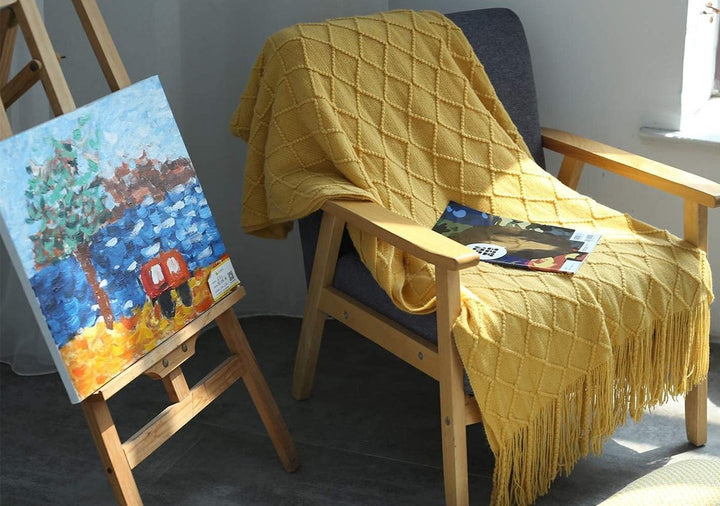 Translation missing: en.Blanket - Cuddly blanket - Soft blanket - Soft knitted wool blanket - Fringed blanket - Cute blanket - Sofa throw - Sleeping blanket - Khaki - 130 x 180 cm