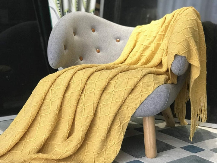 Translation missing: en.Blanket - Cuddly blanket - Soft blanket - Soft knitted wool blanket - Fringed blanket - Cute blanket - Sofa throw - Sleeping blanket - Khaki - 130 x 180 cm