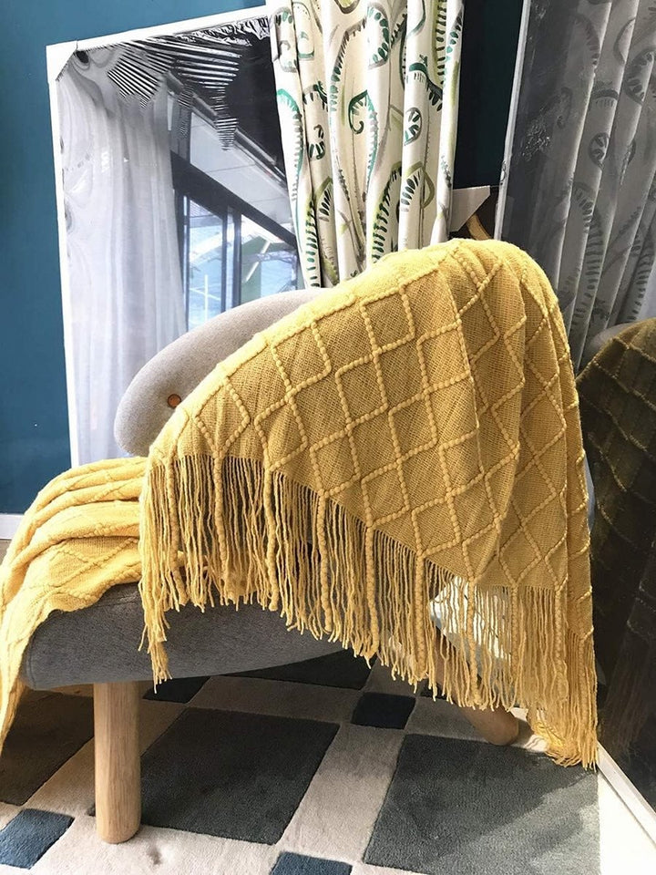 Translation missing: en.Blanket - Cuddly blanket - Soft blanket - Soft knitted wool blanket - Fringed blanket - Cute blanket - Sofa throw - Sleeping blanket - Khaki - 130 x 180 cm