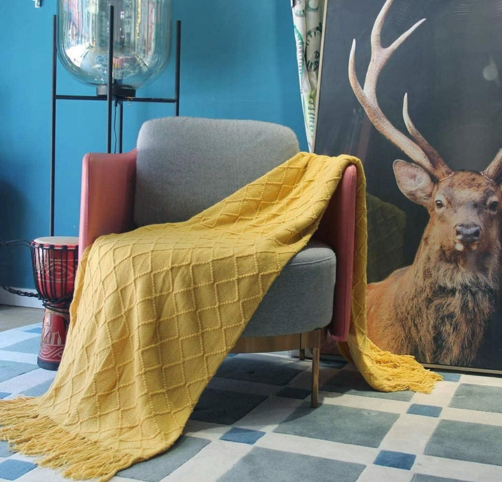 Translation missing: en.Blanket - Cuddly blanket - Soft blanket - Soft knitted wool blanket - Fringed blanket - Cute blanket - Sofa throw - Sleeping blanket - Khaki - 130 x 180 cm