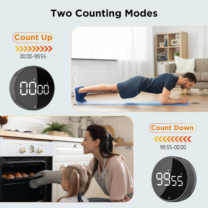 Translation missing: en.Digital Timer - Digital Kitchen Timer - Smart Timer - LED Display - Magnetic - 360° Rotation - BBQ Alarm Clock - Silver