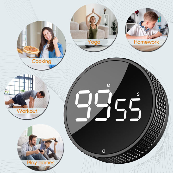 Translation missing: en.Digital Timer - Digital Kitchen Timer - Smart Timer - LED Display - Magnetic - 360° Rotation - BBQ Alarm Clock - Silver