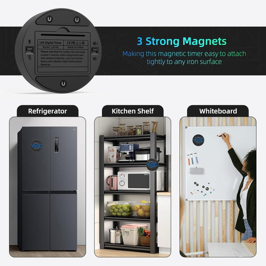Translation missing: en.Digital Timer - Digital Kitchen Timer - Smart Timer - LED Display - Magnetic - Addition/Subtraction - Learn to Tell Time - Analog Kitchen Timer - Black