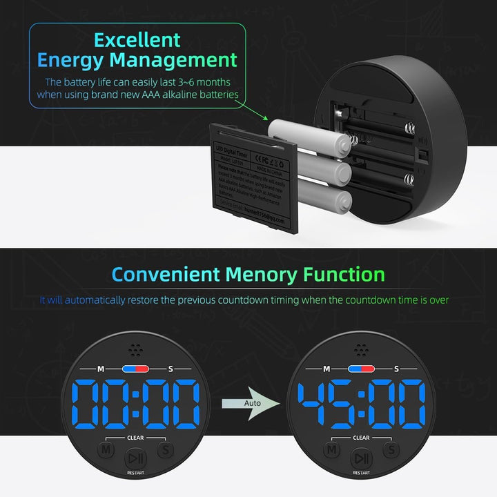 Translation missing: en.Digital Timer - Digital Kitchen Timer - Smart Timer - LED Display - Magnetic - Addition/Subtraction - Learn to Tell Time - Analog Kitchen Timer - Black