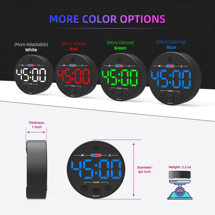 Translation missing: en.Digital Timer - Digital Kitchen Timer - Smart Timer - LED Display - Magnetic - Addition/Subtraction - Learn to Tell Time - Analog Kitchen Timer - Black