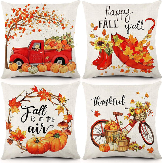 Translation missing: en.Halloween Theme - Fall Pillowcases - Pillowcases - Linen - Bedroom Decor Pillowcases - Living Room Decor Pillowcases - Sofa Decor Pillowcases - 45 x 45 cm - Four-Piece Set