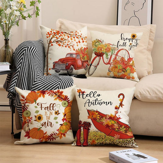 Translation missing: en.Halloween Theme - Fall Pillowcases - Pillowcases - Linen - Bedroom Decor Pillowcases - Living Room Decor Pillowcases - Sofa Decor Pillowcases - 45 x 45 cm - Four-Piece Set