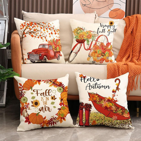 Translation missing: en.Halloween Theme - Fall Pillowcases - Pillowcases - Linen - Bedroom Decor Pillowcases - Living Room Decor Pillowcases - Sofa Decor Pillowcases - 45 x 45 cm - Four-Piece Set