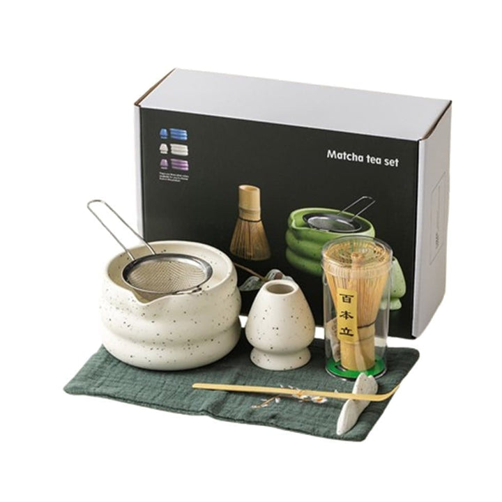 Translation missing: en.7-Piece Ceramic Matcha Tea Set with Bowl Whisk and Accessories, White