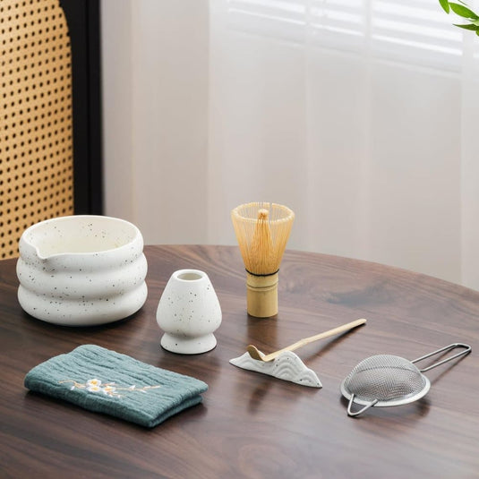 Translation missing: en.7-Piece Ceramic Matcha Tea Set with Bowl Whisk and Accessories, White