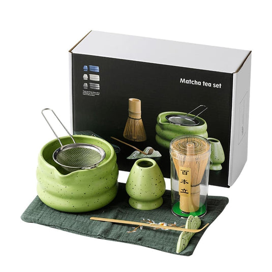 Translation missing: en.7-Piece Ceramic Matcha Tea Set with Bowl Whisk and Accessories, Green