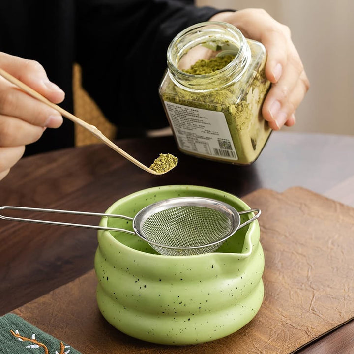 Translation missing: en.7-Piece Ceramic Matcha Tea Set with Bowl Whisk and Accessories, Green