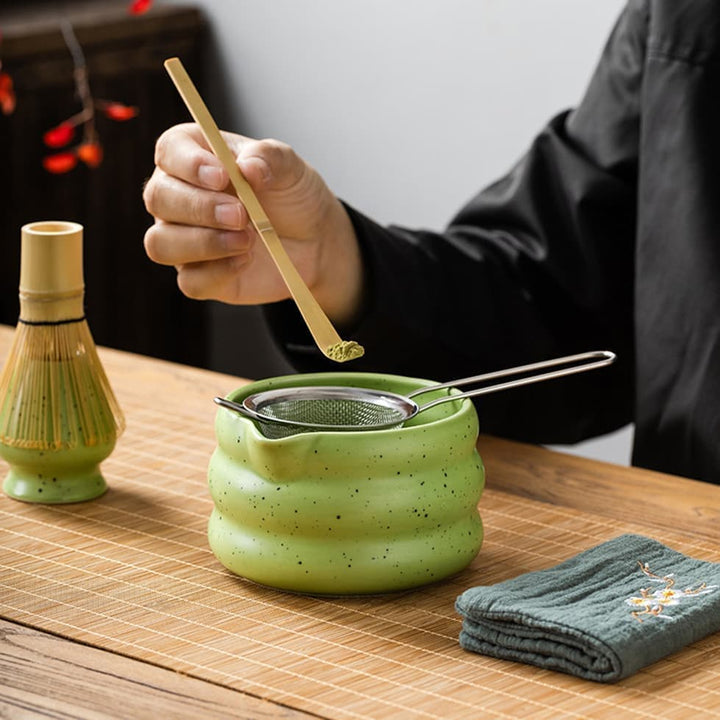 Translation missing: en.7-Piece Ceramic Matcha Tea Set with Bowl Whisk and Accessories, Green