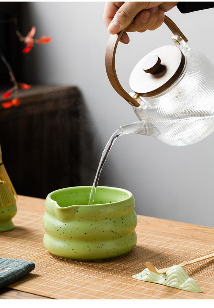 Translation missing: en.7-Piece Ceramic Matcha Tea Set with Bowl Whisk and Accessories, Green