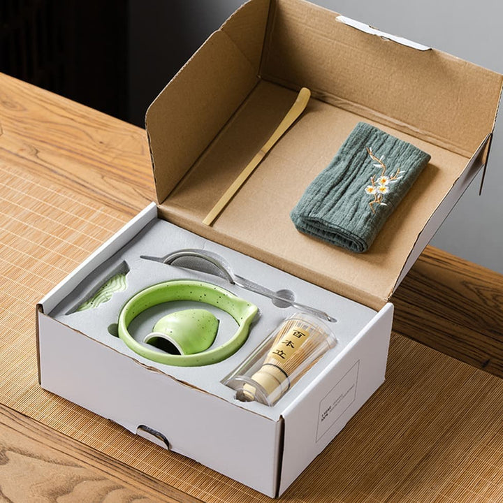 Translation missing: en.7-Piece Ceramic Matcha Tea Set with Bowl Whisk and Accessories, Green