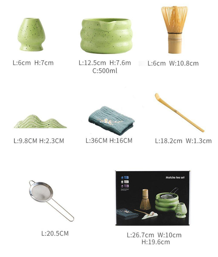 Translation missing: en.7-Piece Ceramic Matcha Tea Set with Bowl Whisk and Accessories, Green