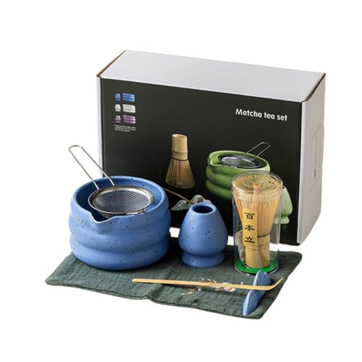 Translation missing: en.7-Piece Ceramic Matcha Tea Set with Bowl Whisk and Accessories, Blue