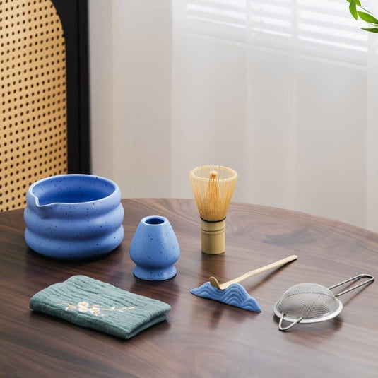 Translation missing: en.7-Piece Ceramic Matcha Tea Set with Bowl Whisk and Accessories, Blue