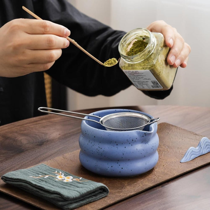 Translation missing: en.7-Piece Ceramic Matcha Tea Set with Bowl Whisk and Accessories, Blue