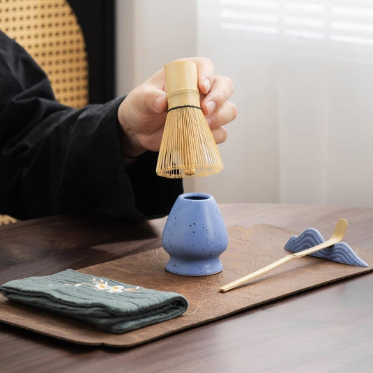 Translation missing: en.7-Piece Ceramic Matcha Tea Set with Bowl Whisk and Accessories, Blue