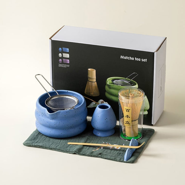Translation missing: en.7-Piece Ceramic Matcha Tea Set with Bowl Whisk and Accessories, Blue