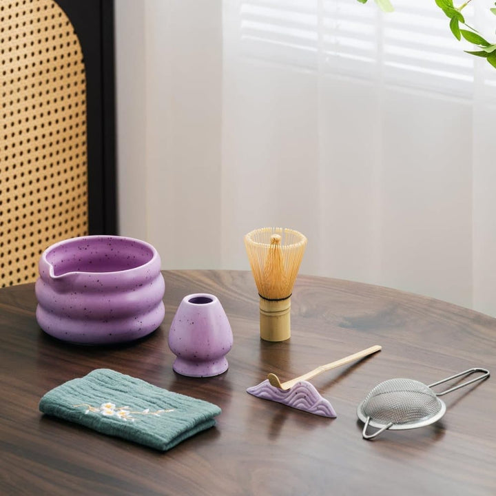 Translation missing: en.7-Piece Ceramic Matcha Tea Set with Bowl Whisk and Accessories, Purple